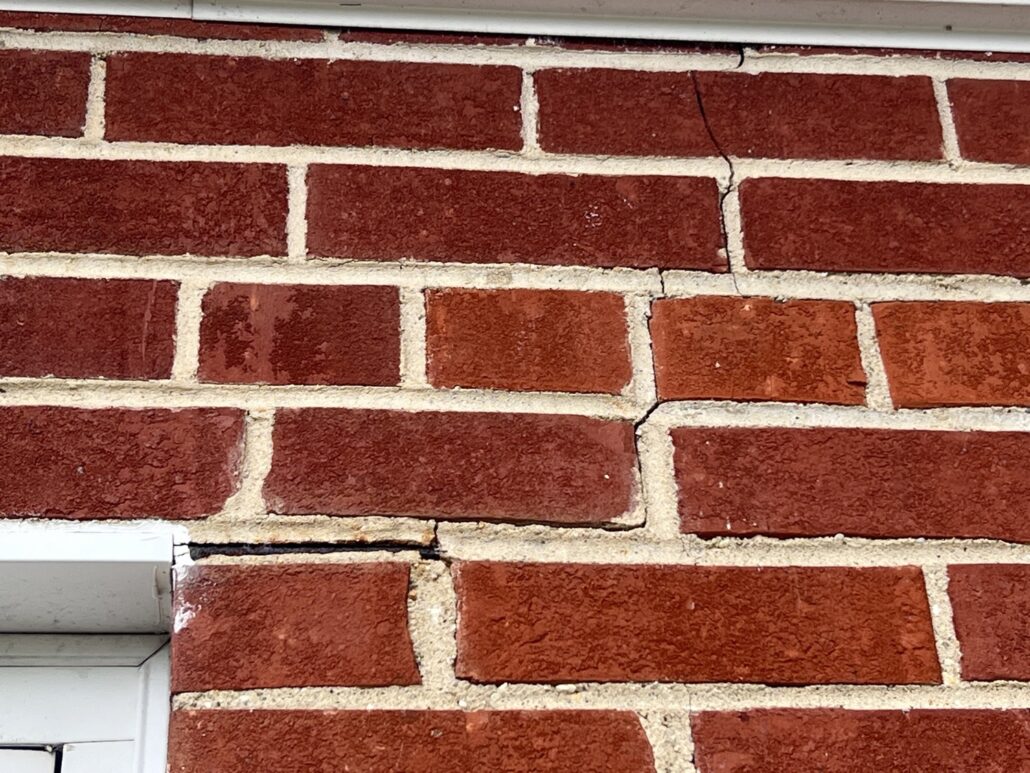 Brick veneer with lintel failure