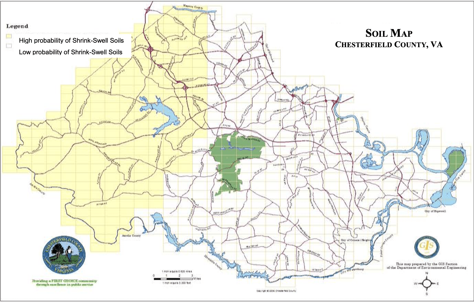 Map showing which areas in chesterfield have shrink swell soil