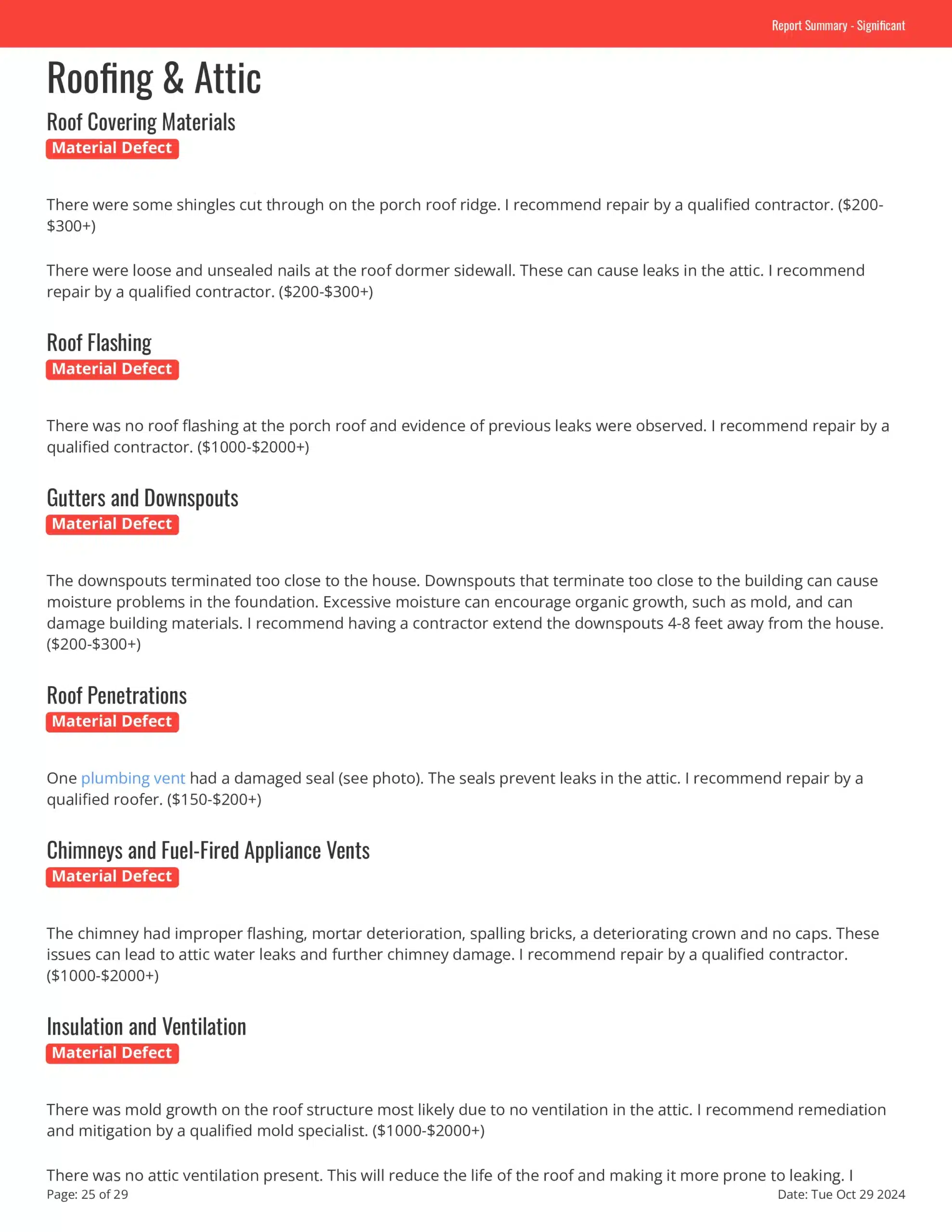 Page twenty-three of sample home inspection report.