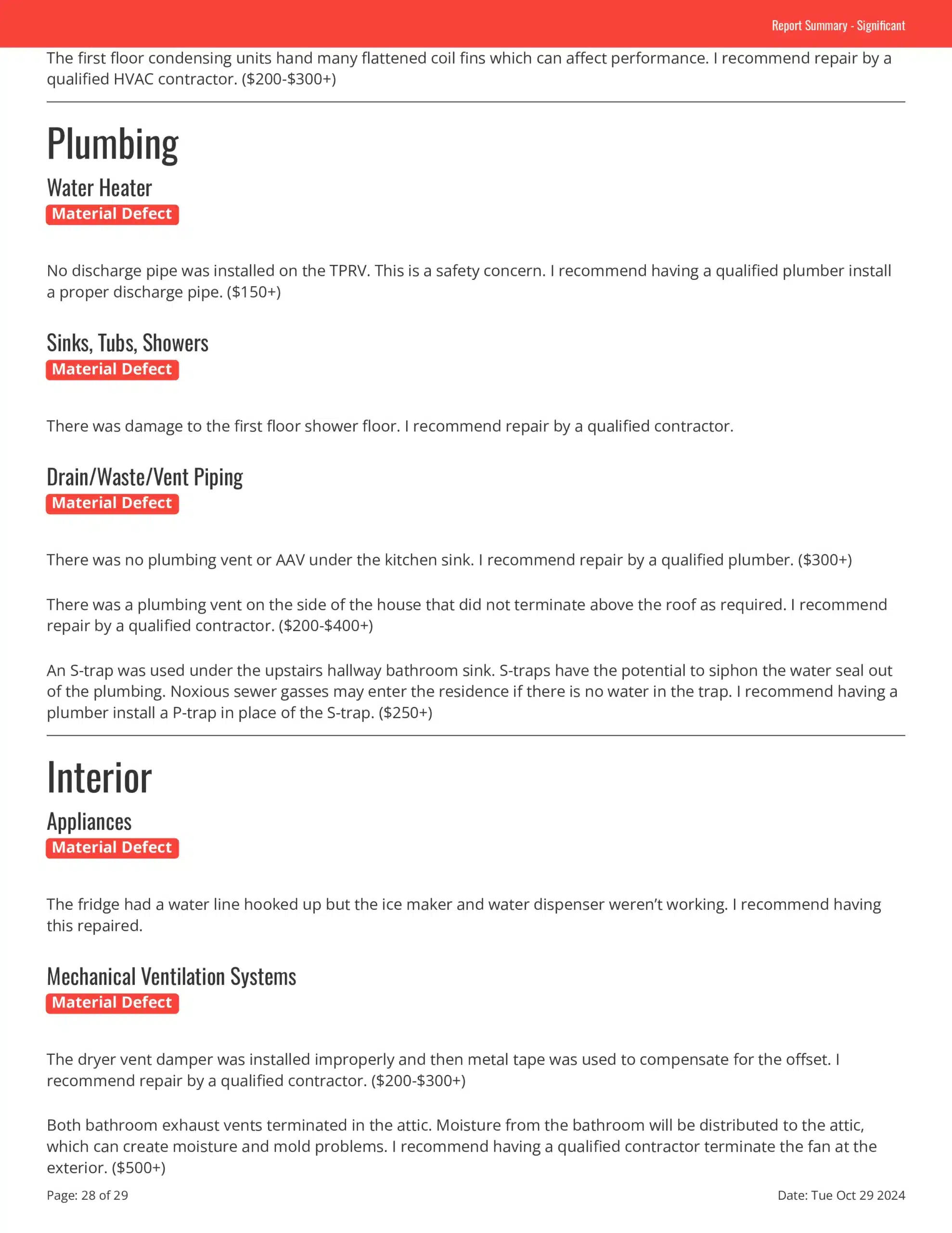 Page twenty-six of sample home inspection report.