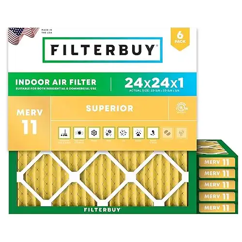 Filterbuy 24x24x1 Air Filter MERV 11 (6-Pack)